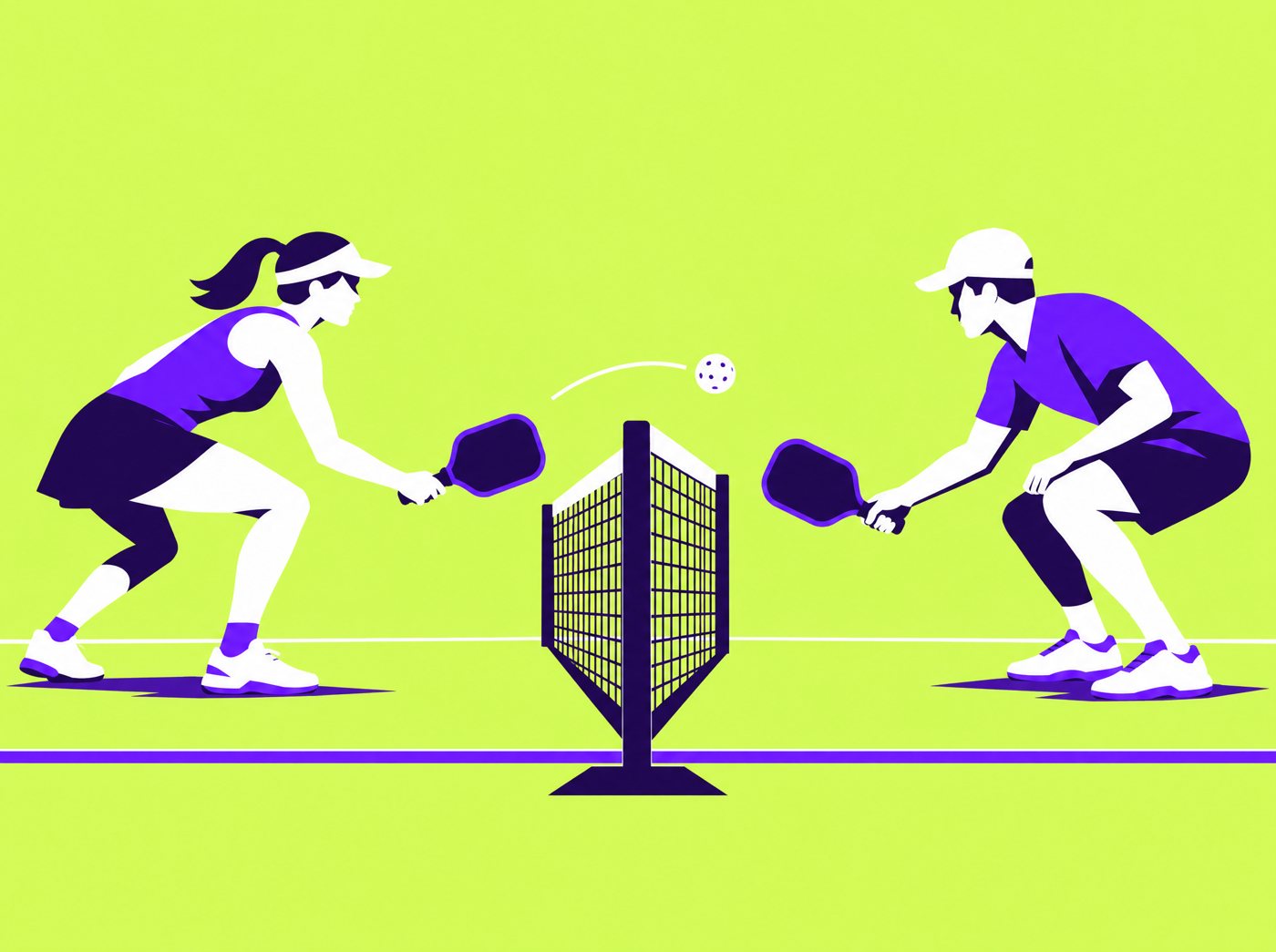 Illustration of two players playing soft dink shots at the net