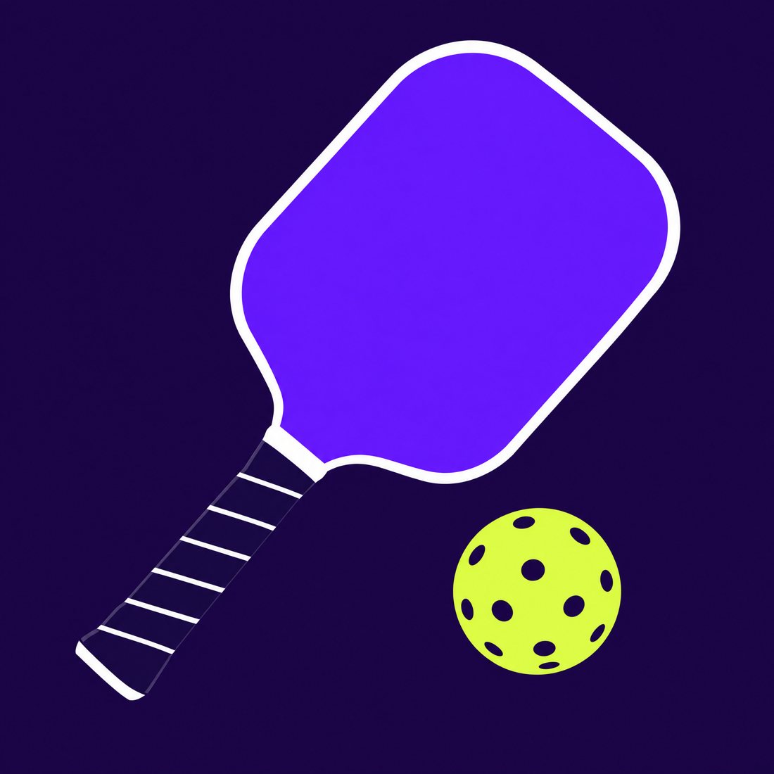 Illustration of a pickleball paddle and ball